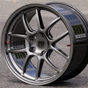 High-performance alloy car wheel rim outdoors