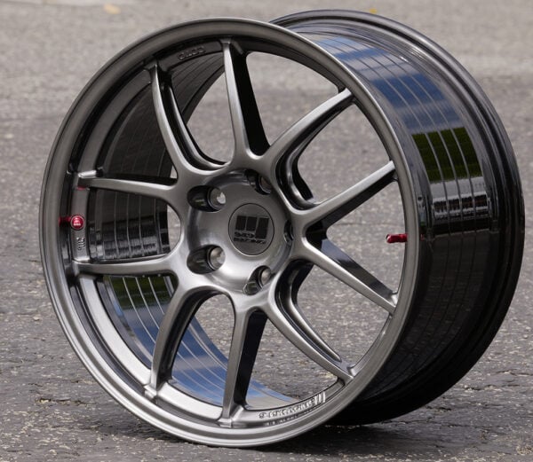 High-performance alloy car wheel rim outdoors