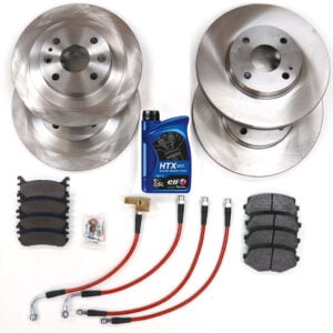 Car brake kit with rotors, pads, and fluid